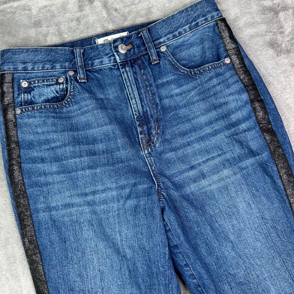 Madewell The Perfect Vintage Jeans Womens 29 Blue Solid Glitter Tuxedo Stripe
